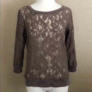 LC Conrad Brown Sheer Lace 3/4 Length Shirt